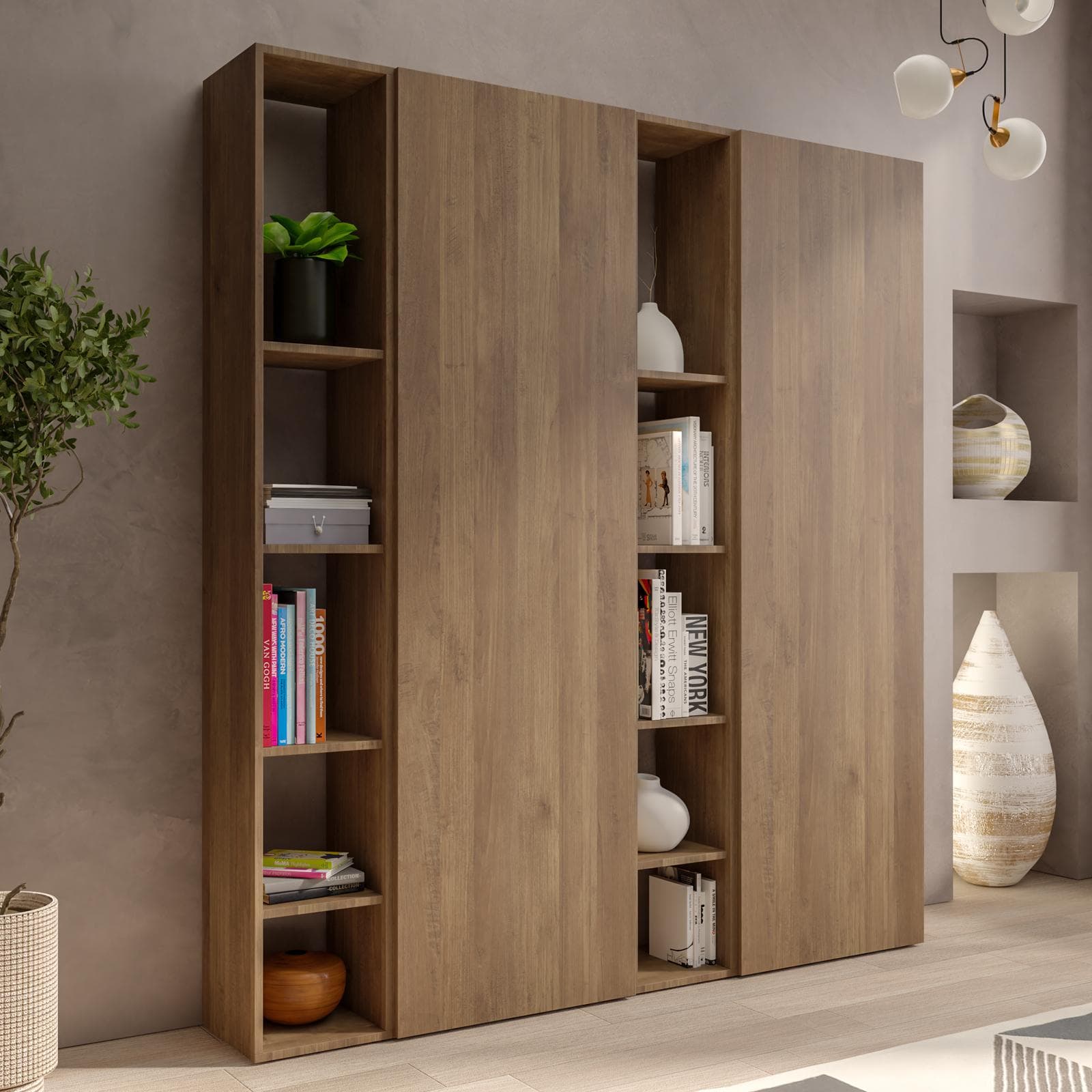 Libreria 163x185h cm 4 elementi mercure con vani a giorno e 2 ante - Clary