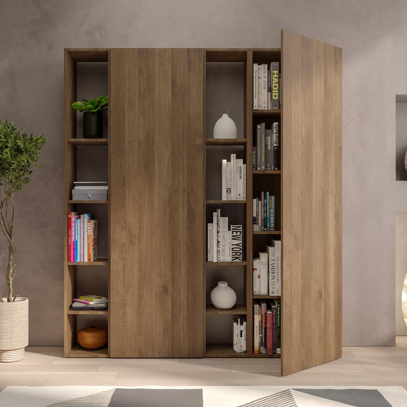 Libreria 163x185h cm 4 elementi mercure con vani a giorno e 2 ante - Clary