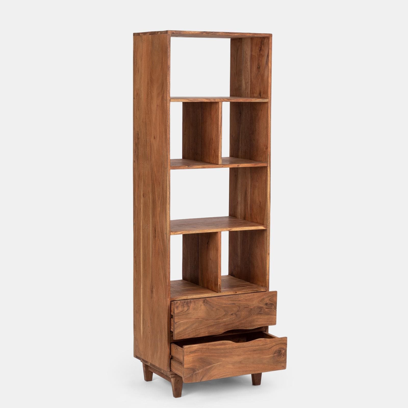 Libreria 177h cm in legno di acacia con 2 cassetti - Freia Acacia