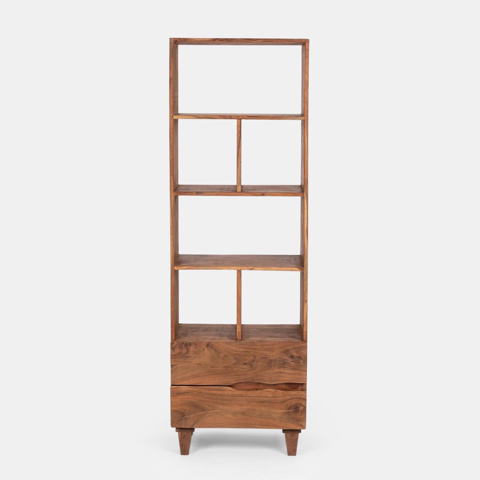 Libreria 177h cm in legno di acacia con 2 cassetti - Freia Acacia