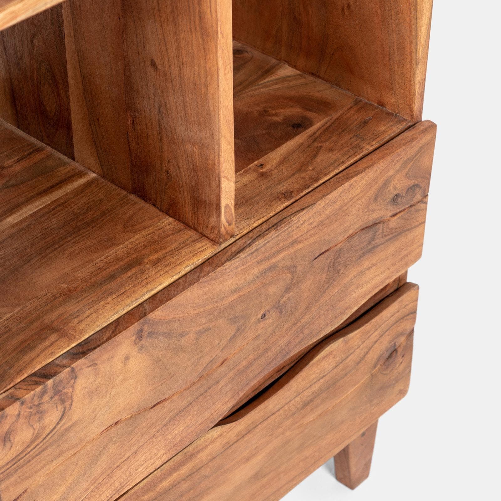 Libreria 177h cm in legno di acacia con 2 cassetti - Freia Acacia