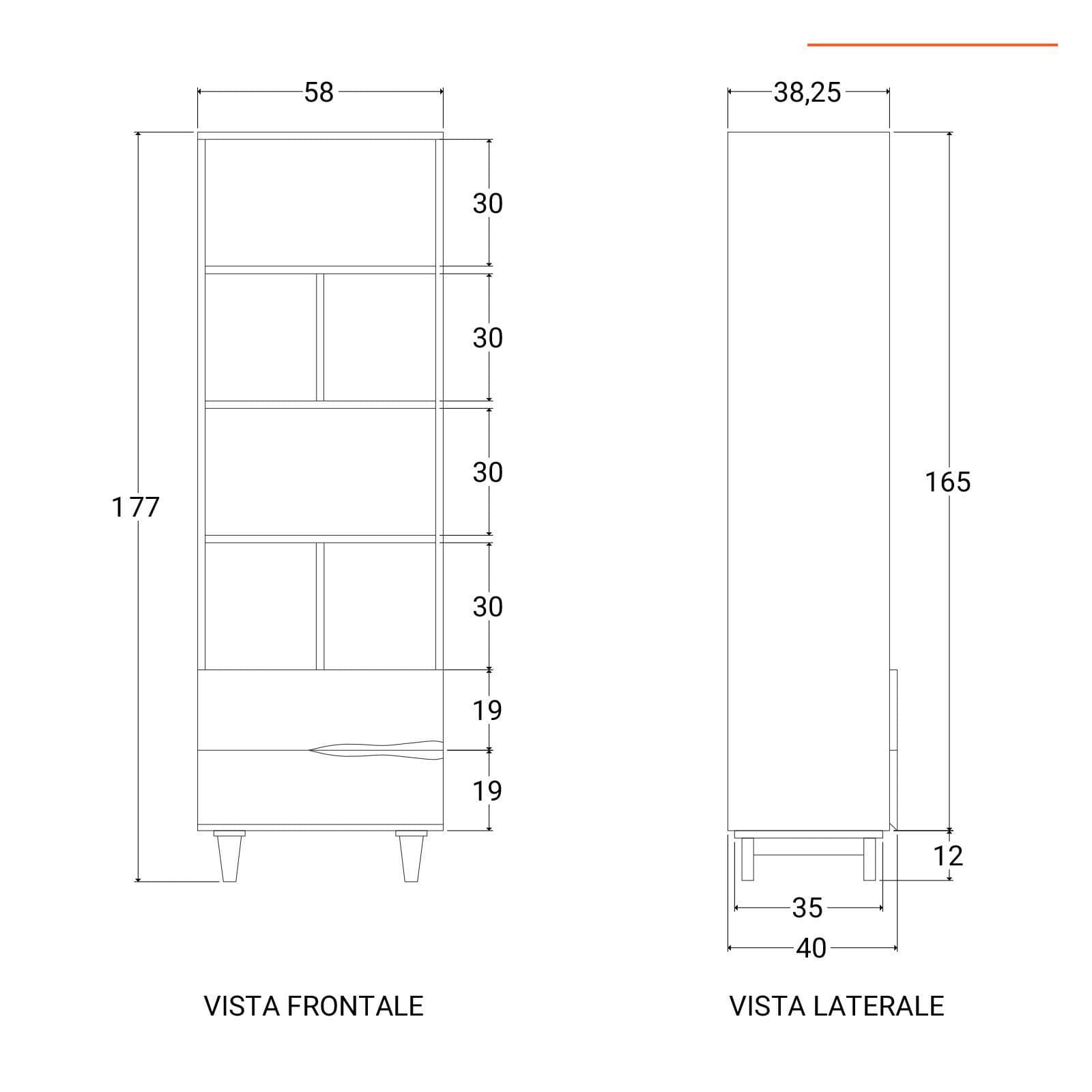 Libreria 177h cm in legno di acacia con 2 cassetti - Freia Acacia