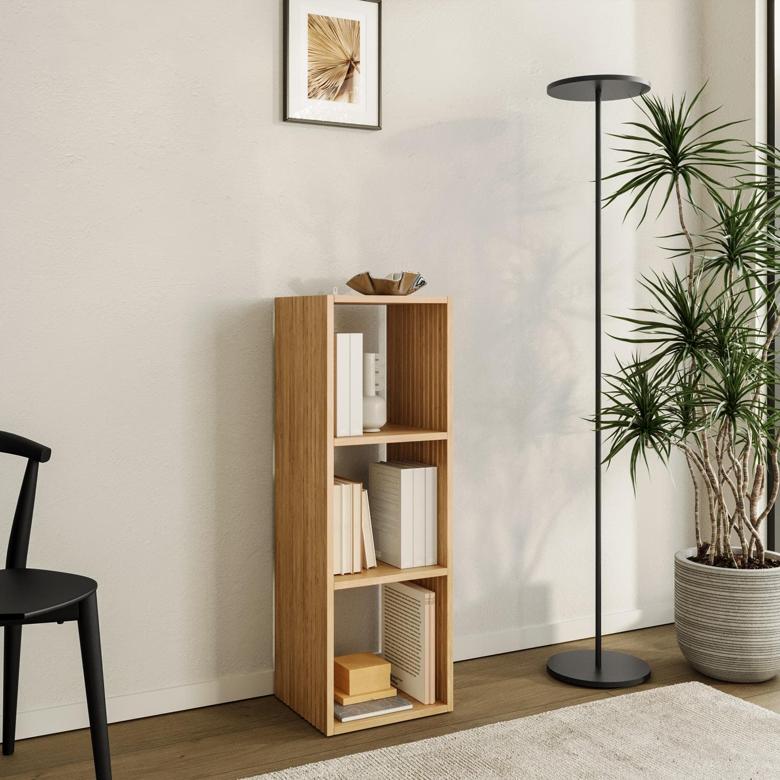 Libreria 32x102h cm in legno naturale e cannettato con 3 vani - Kloser