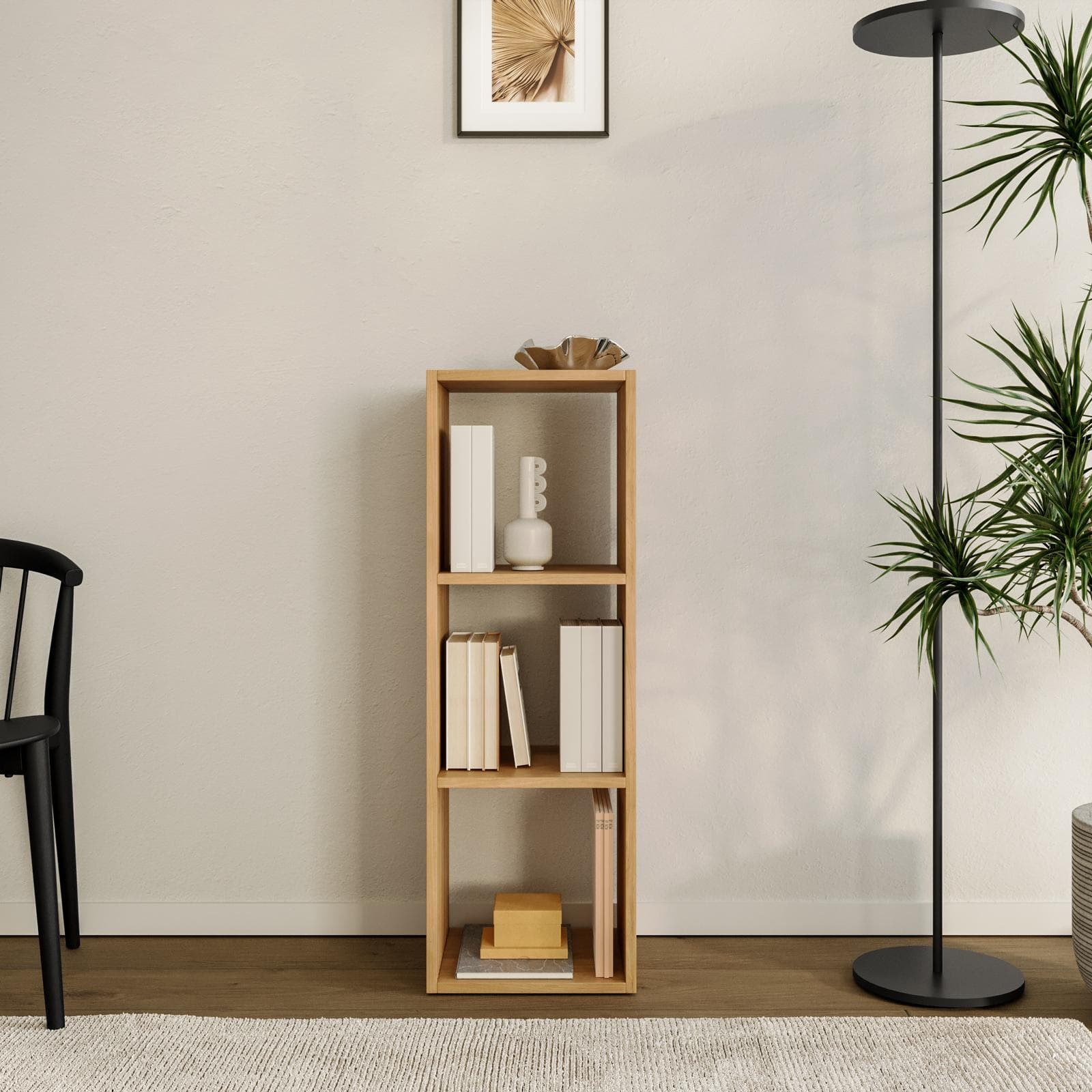 Libreria 32x102h cm in legno naturale e cannettato con 3 vani - Kloser