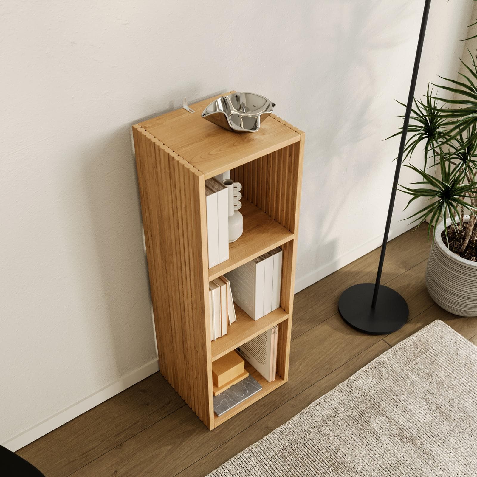 Libreria 32x102h cm in legno naturale e cannettato con 3 vani - Kloser