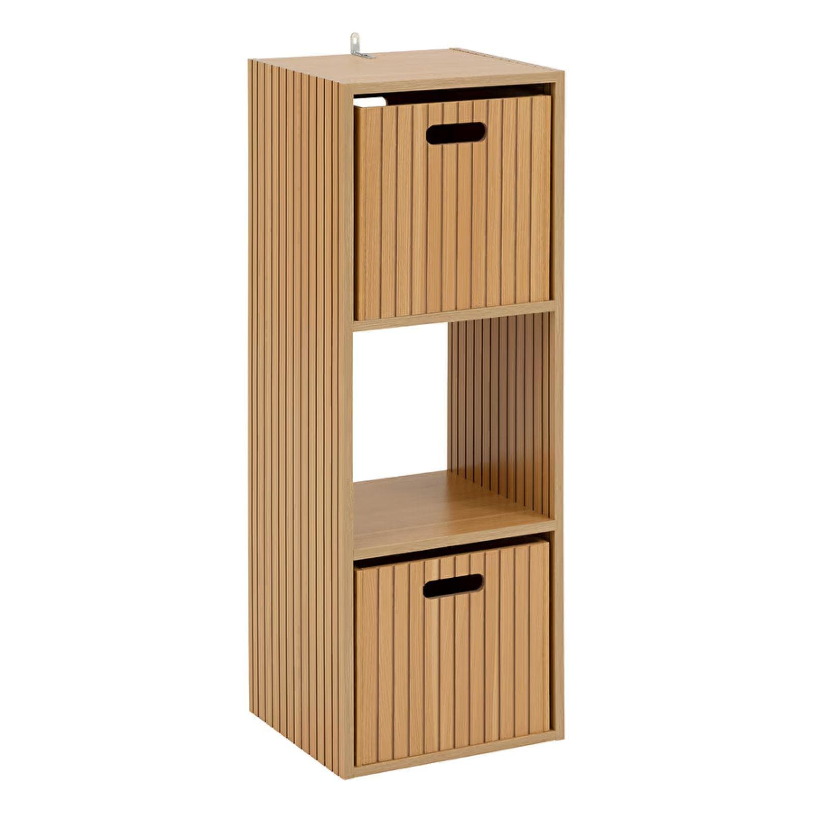 Libreria 32x102h cm in legno naturale e cannettato con 3 vani - Kloser