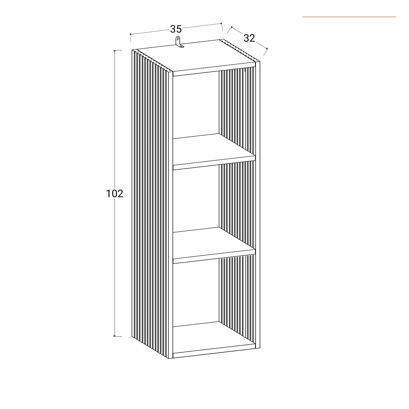 Libreria 32x102h cm in legno naturale e cannettato con 3 vani - Kloser