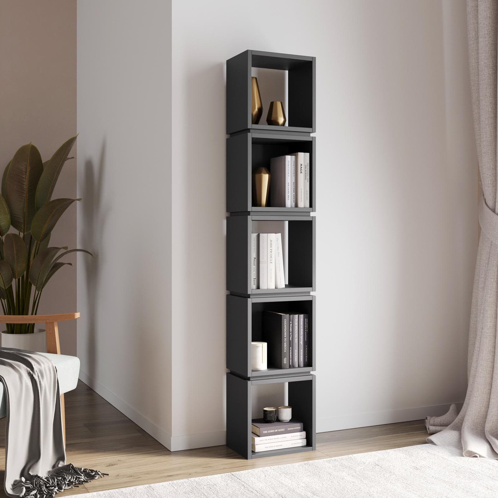 Libreria 32x167h cm antracite con 5 vani - Kantiko