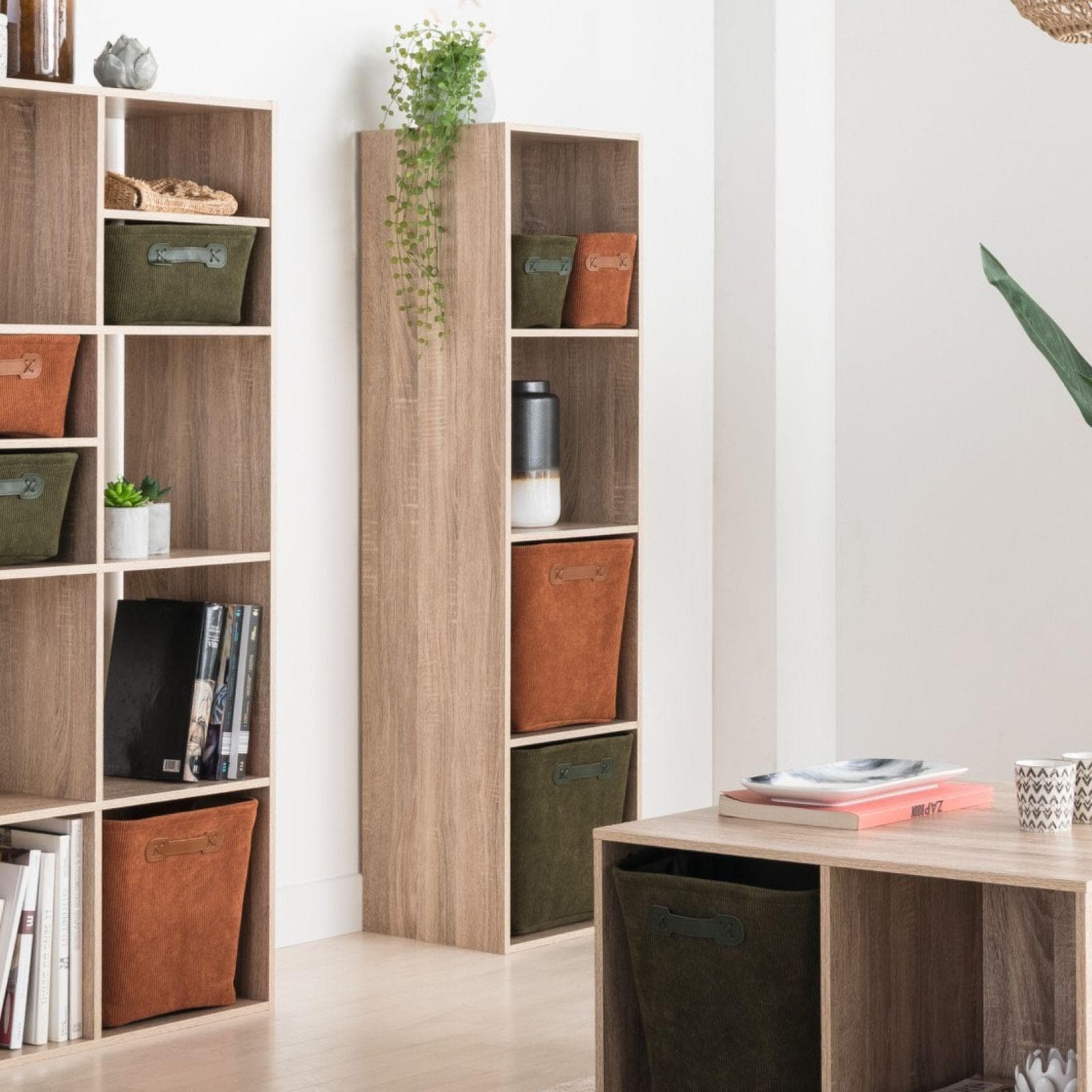 Libreria 35x134h cm effetto rovere naturale con 4 vani - Unify