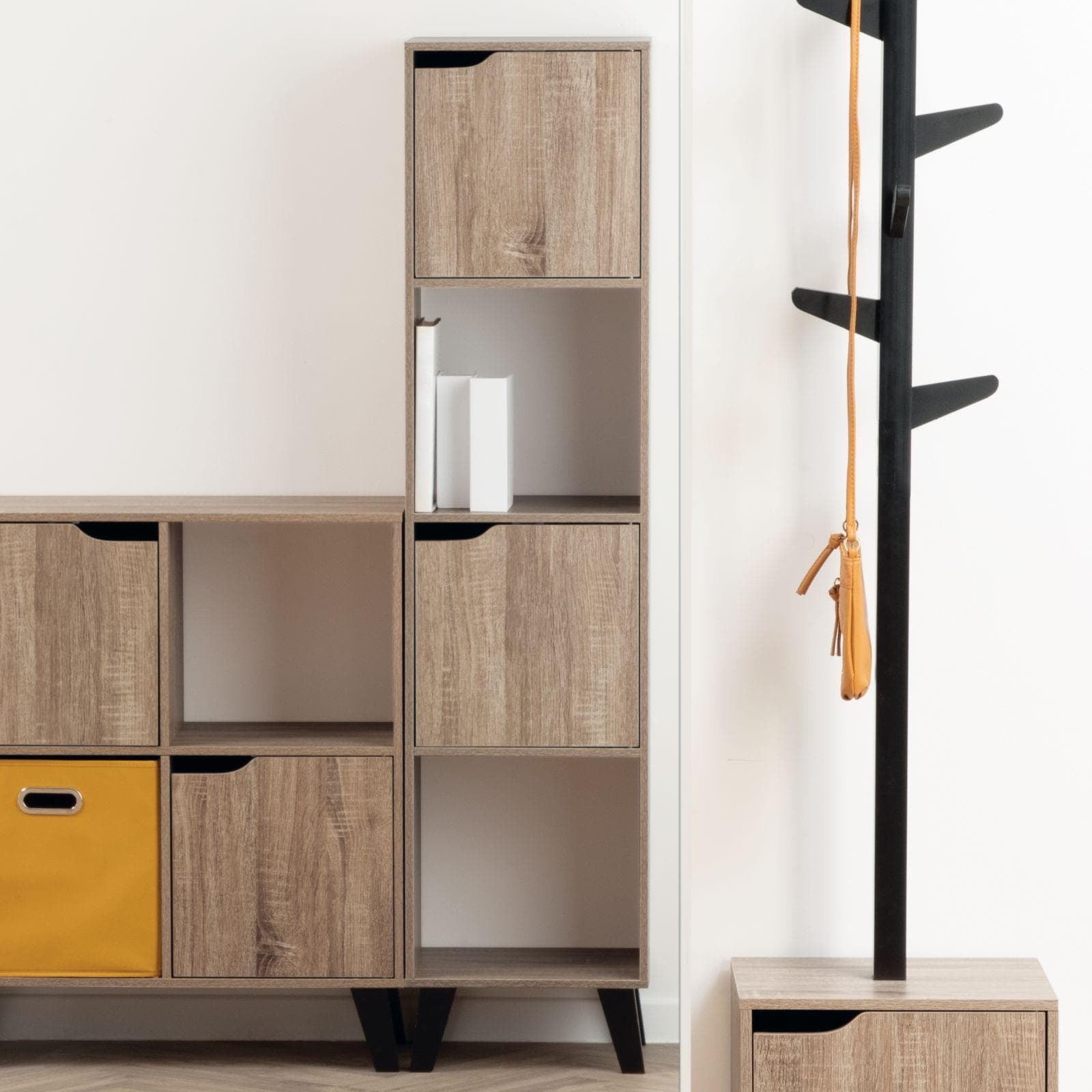 Libreria 35x147h cm in legno effetto rovere naturale con 2 ante e gambe nero - Bouderie