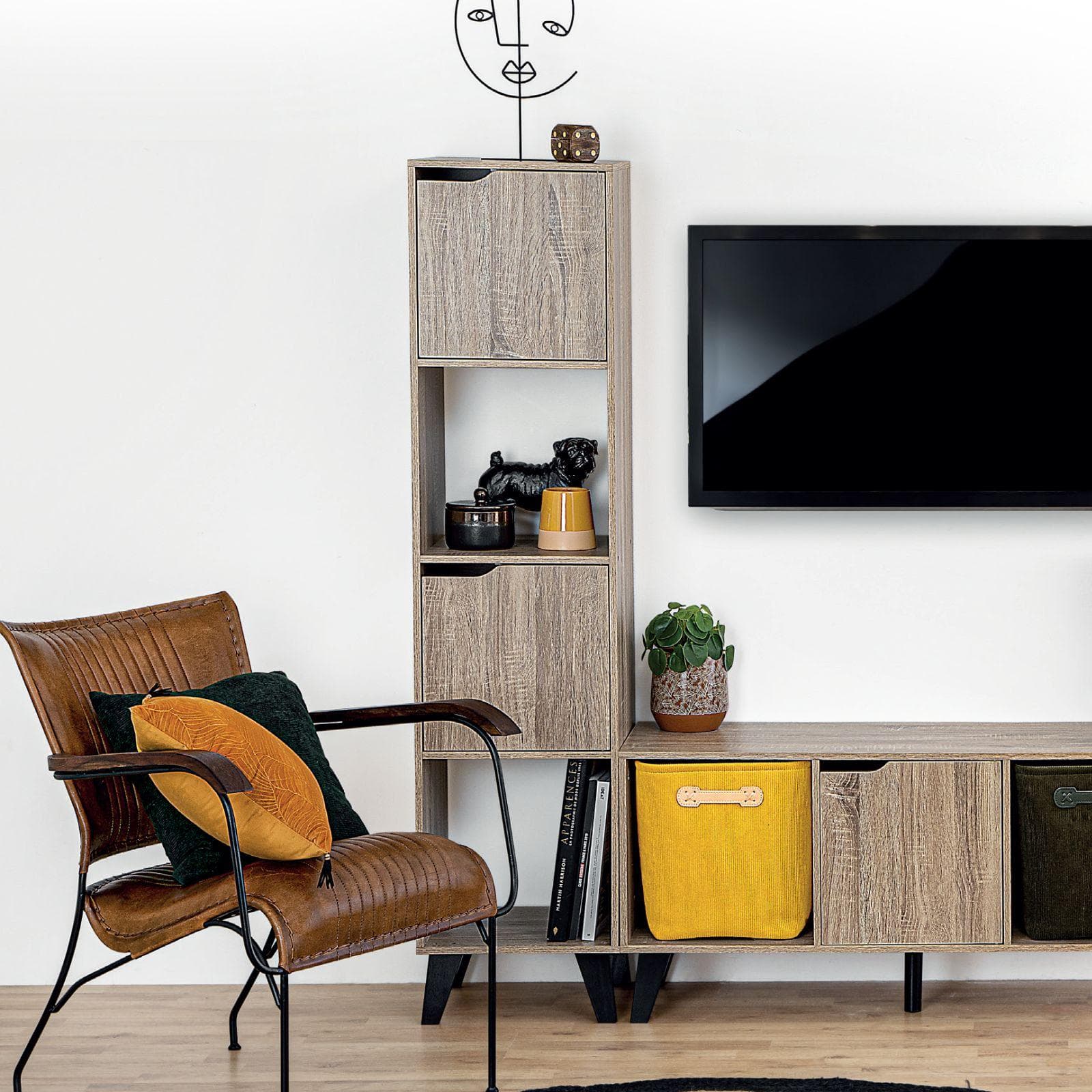Libreria 35x147h cm in legno effetto rovere naturale con 2 ante e gambe nero - Bouderie