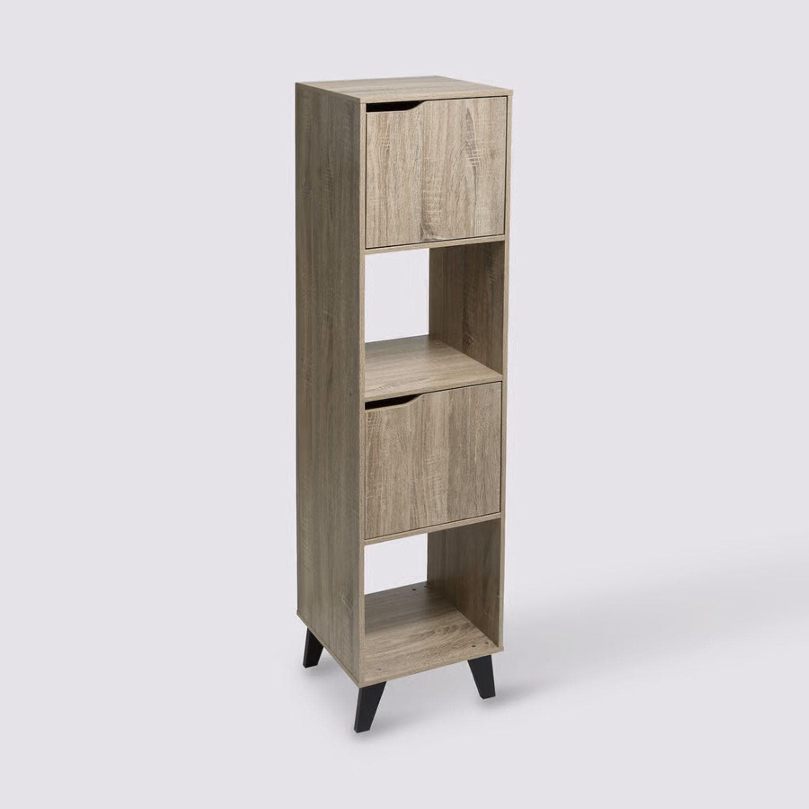 Libreria 35x147h cm in legno effetto rovere naturale con 2 ante e gambe nero - Bouderie