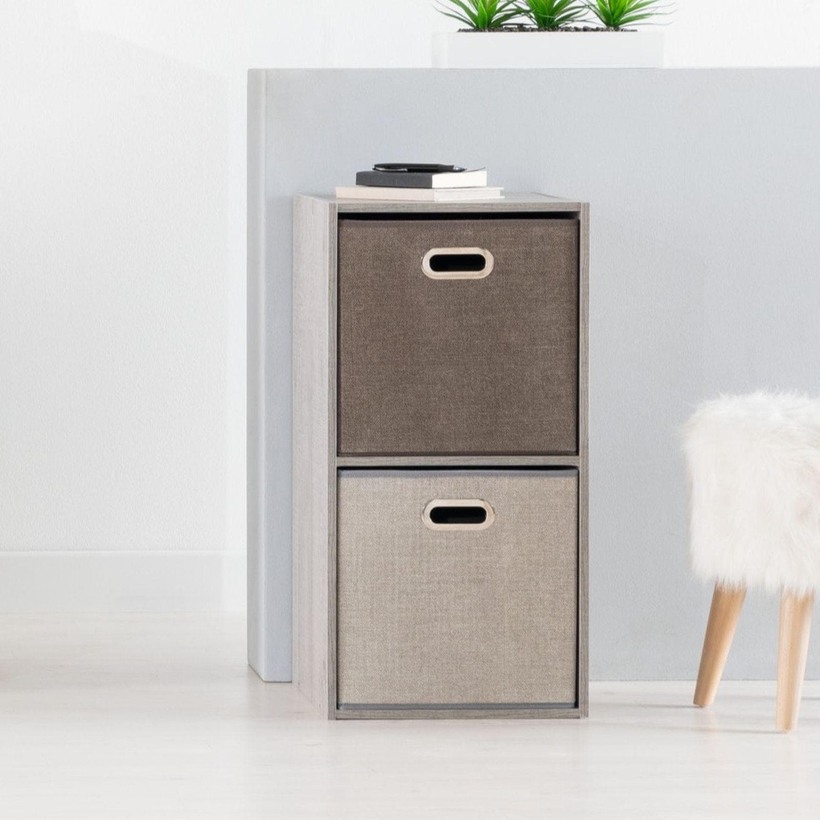 Libreria 35x68h cm effetto rovere grigio con 2 vani impilabile o sospesa - Unify