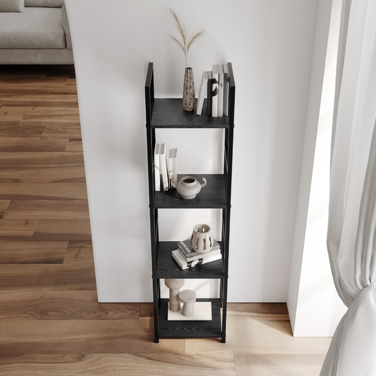 Libreria 29x112h cm in acciaio nero e legno rovere nero - Duke