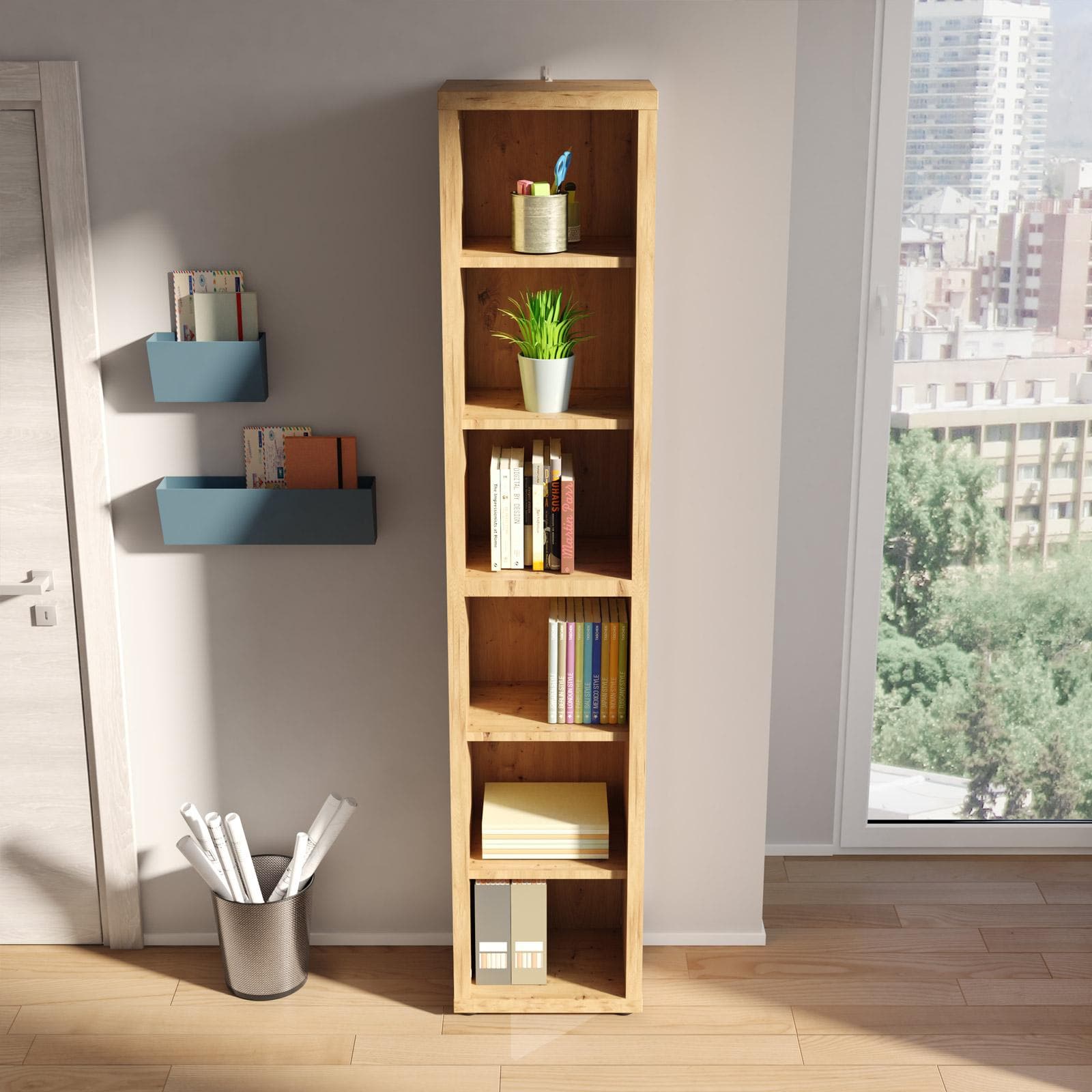 Libreria 44x217h cm rovere artisan con ripiani regolabili - Homely office