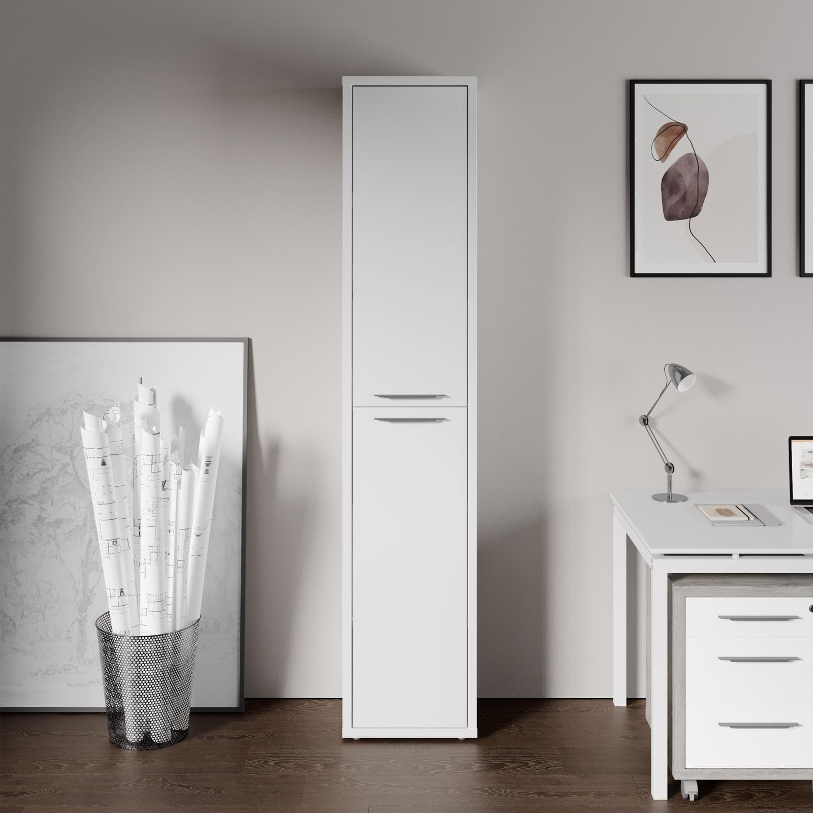Mobile multiuso 44x217h cm bianco lucido con due ante - Homely office