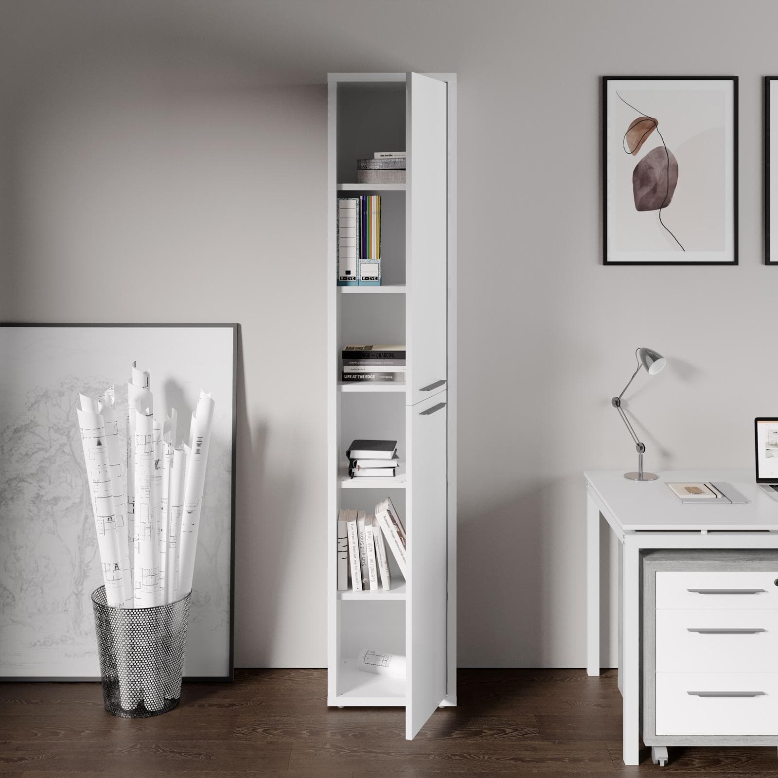 Mobile multiuso 44x217h cm bianco lucido con due ante - Homely office