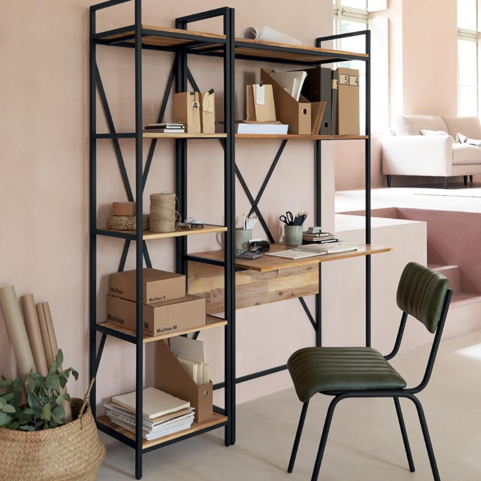 Libreria 45x180h cm in legno di acacia e metallo nero - Floyd