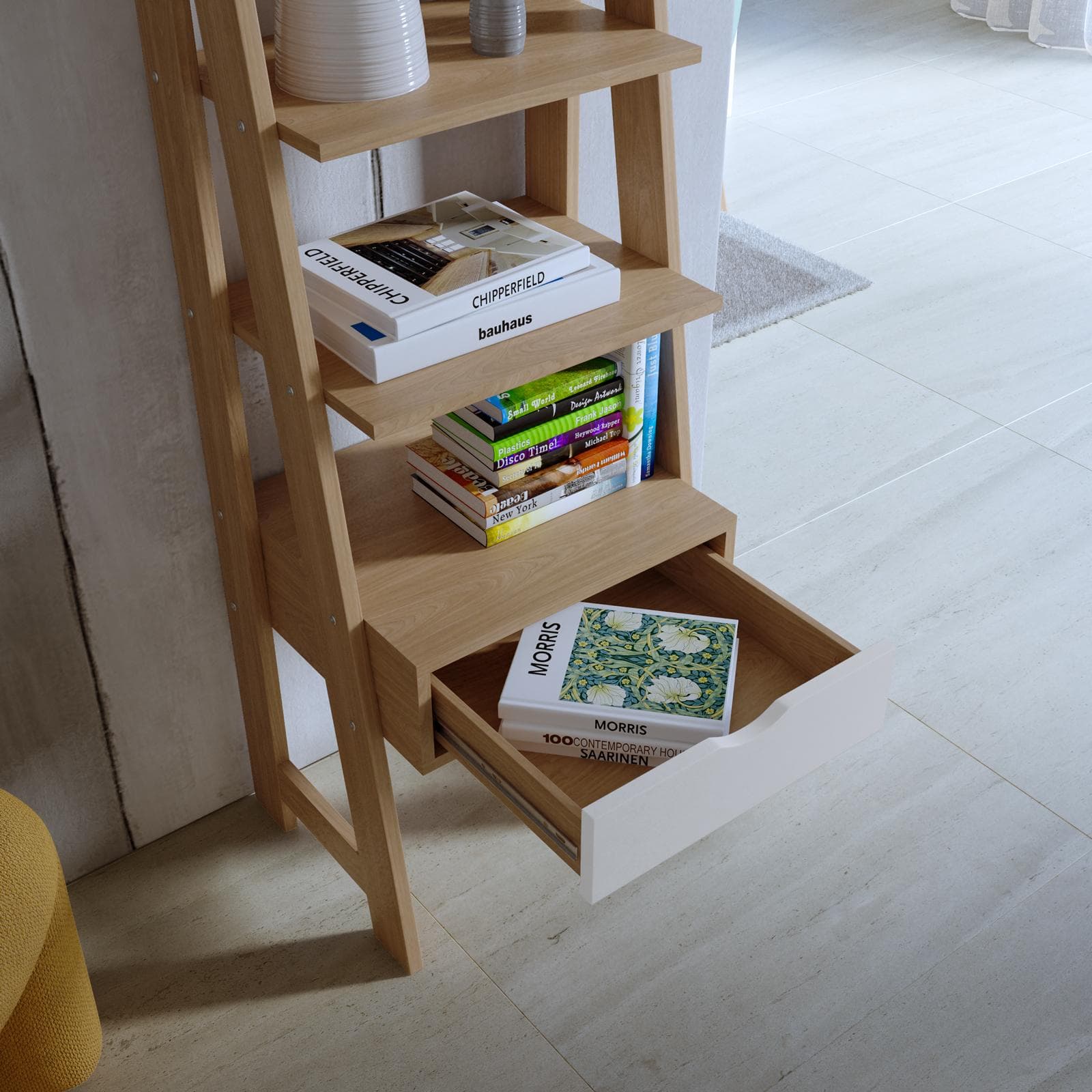 Libreria 48x155h cm effetto rovere con 1 cassetto bianco - Eldora