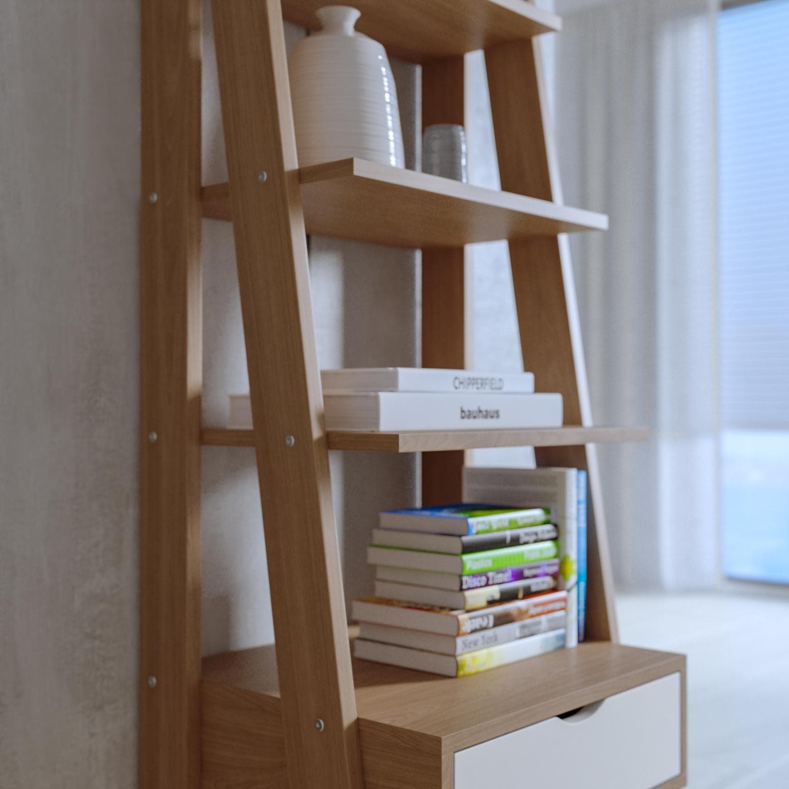 Libreria 48x155h cm effetto rovere con 1 cassetto bianco - Eldora