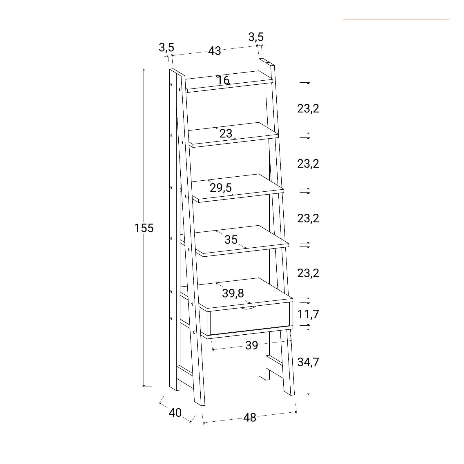 Libreria 48x155h cm effetto rovere con 1 cassetto bianco - Eldora