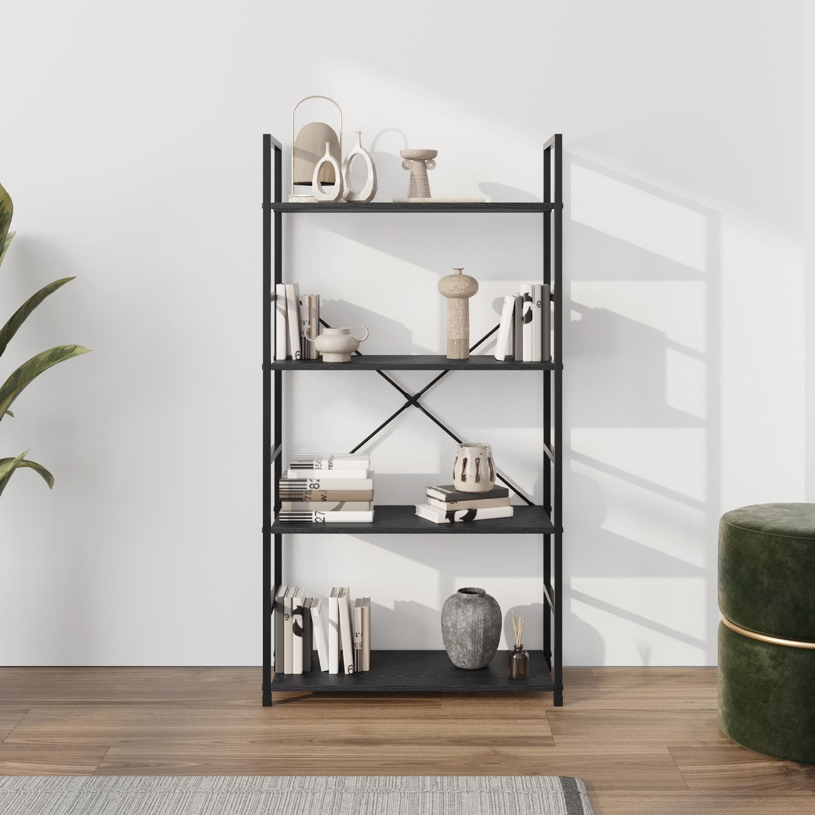 Libreria 58x112h cm in acciaio nero e legno rovere nero - Duke