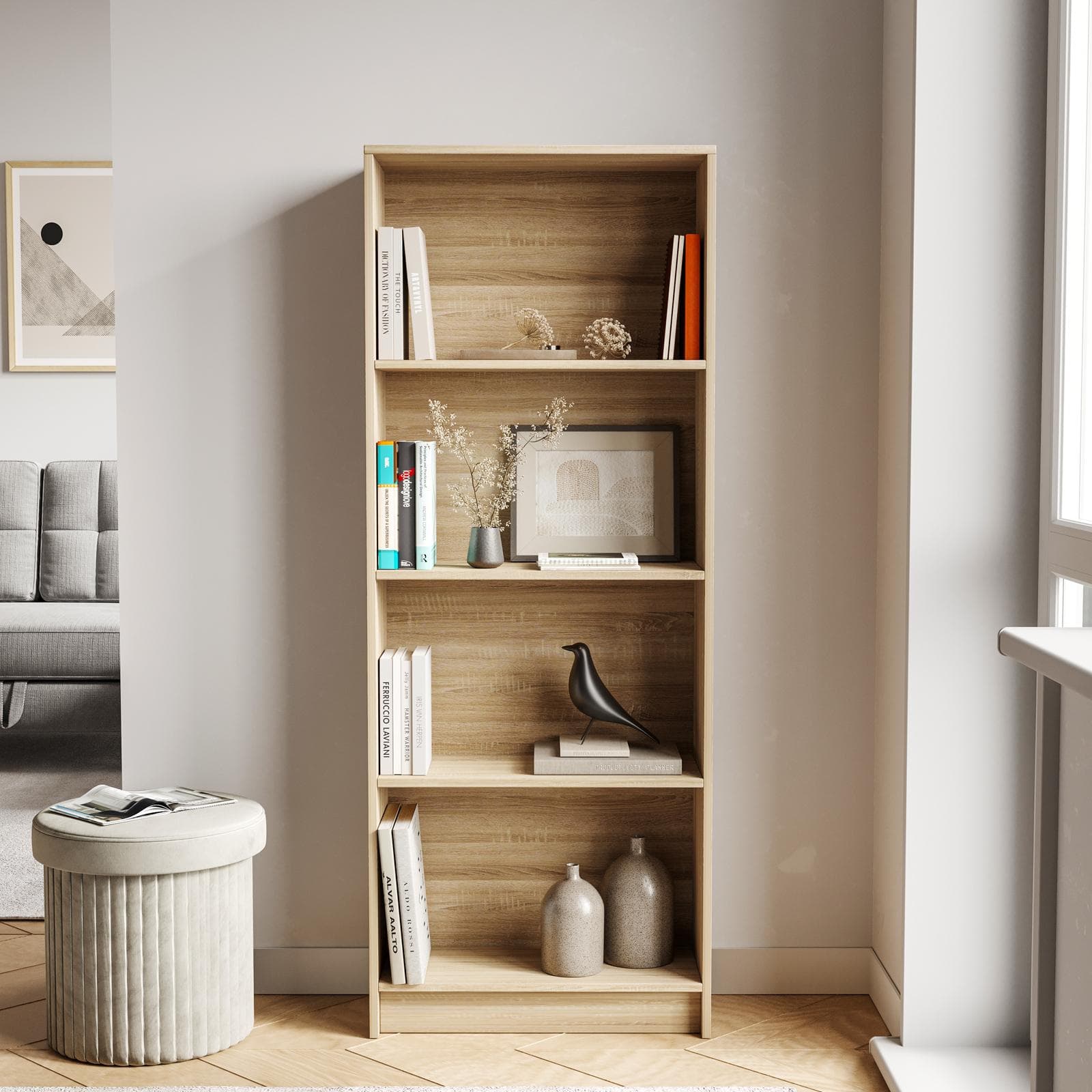 Libreria 58x150h cm in legno rovere sonoma con 4 ripiani - Power