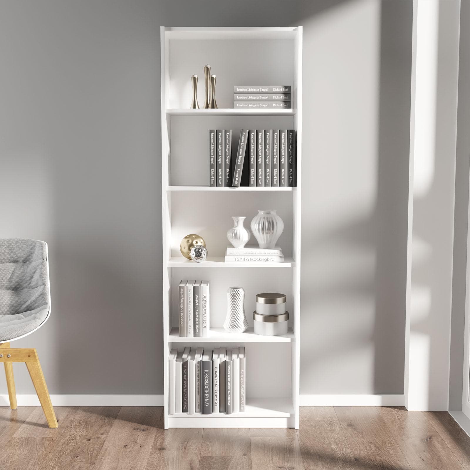 Libreria 58x170h cm in legno bianco con 5 ripiani - Power