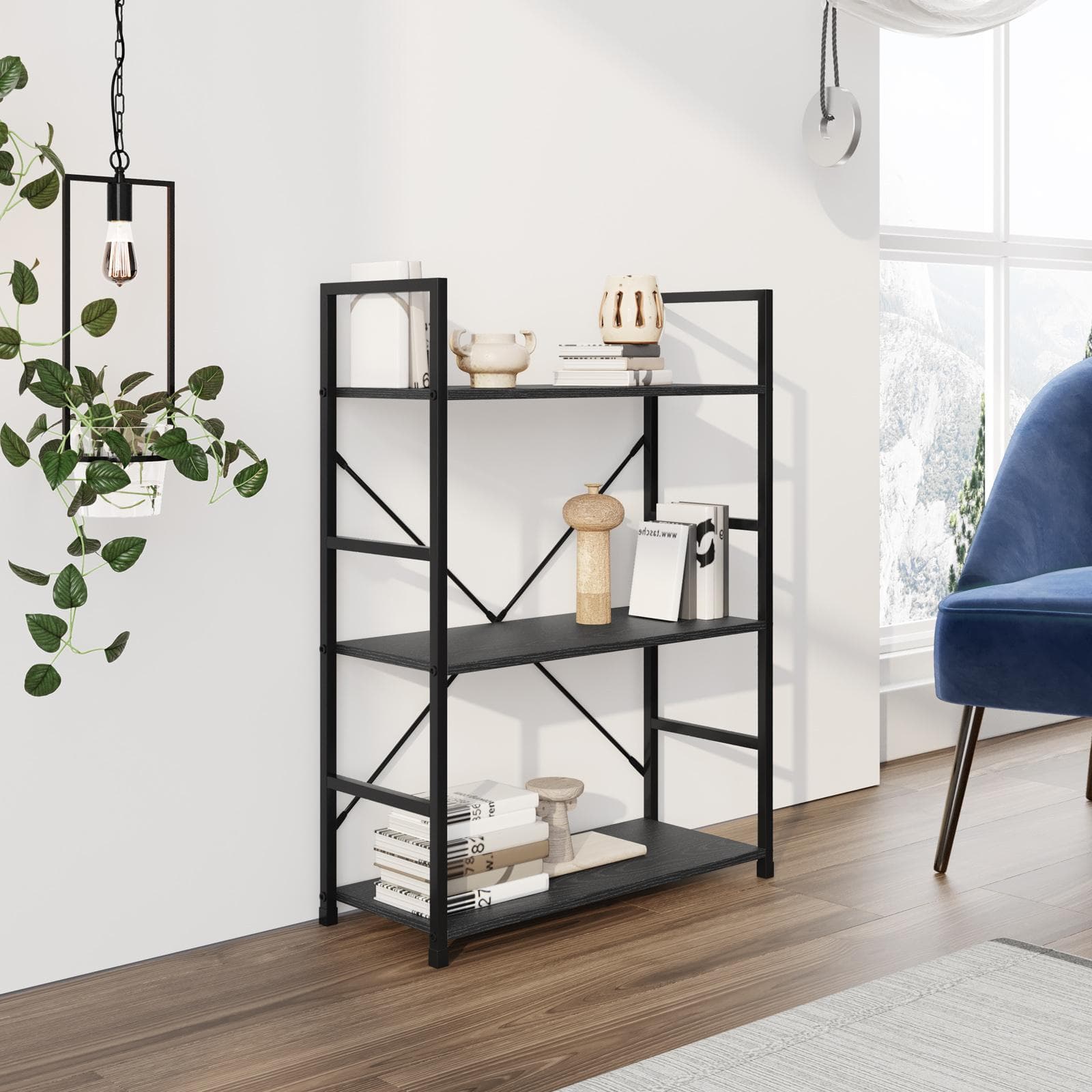 Libreria 58x80h cm in acciaio nero e legno rovere nero - Duke