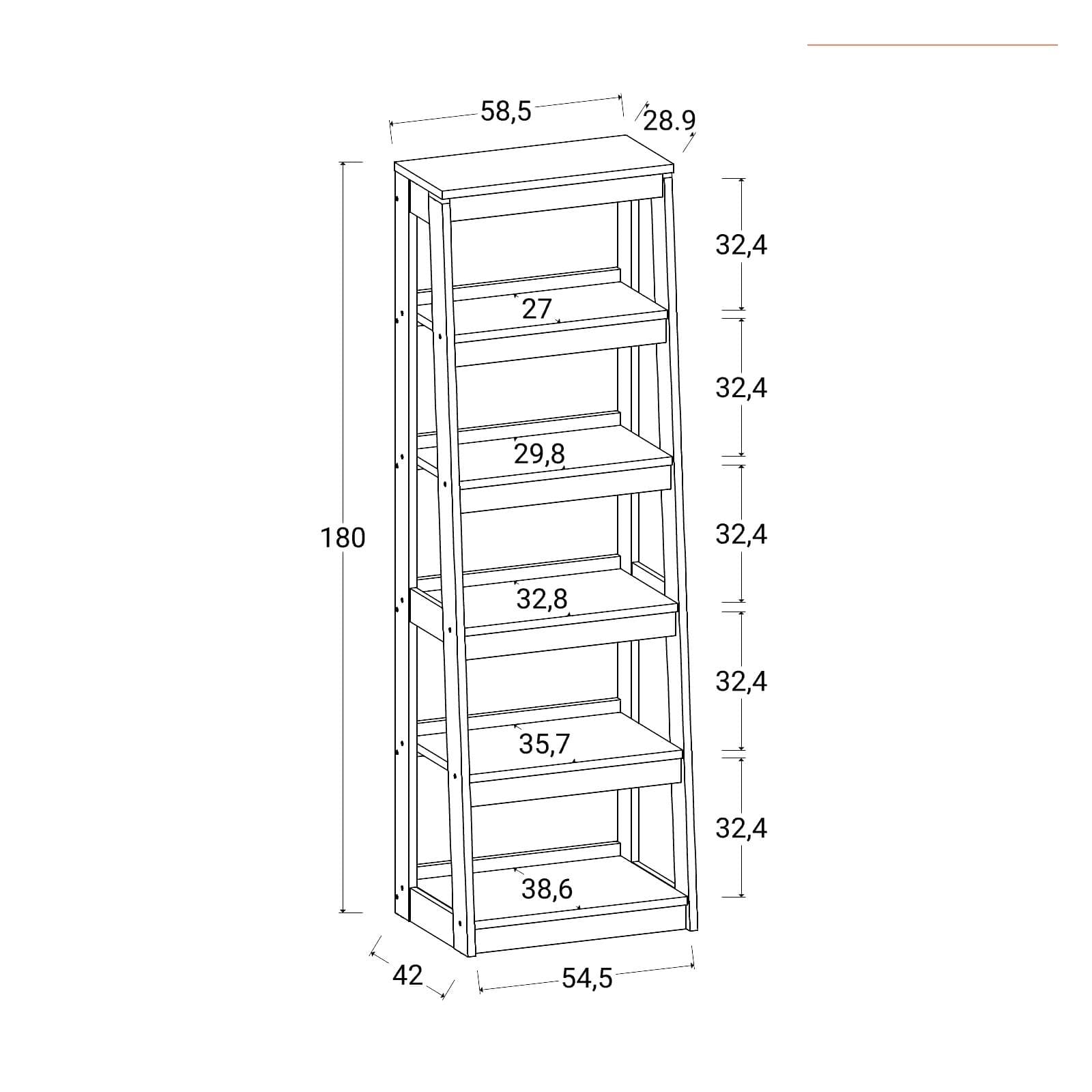 Libreria 59x180h cm effetto rovere con 5 ripiani - Eldora