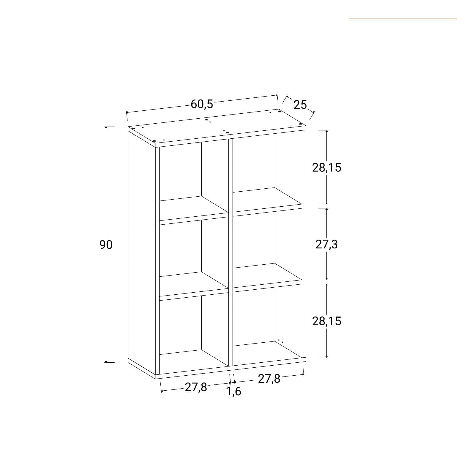 Libreria 60x90h cm rovere wotan con 6 vani - Kayros