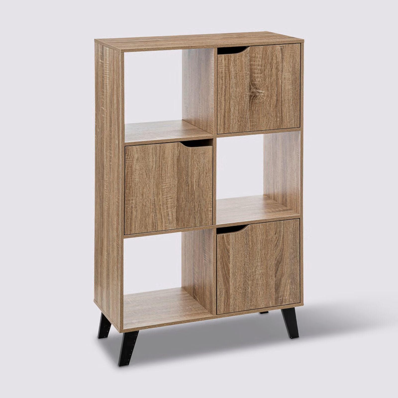 Libreria 68x113h cm in legno effetto rovere naturale con 3 ante e gambe nero - Bouderie