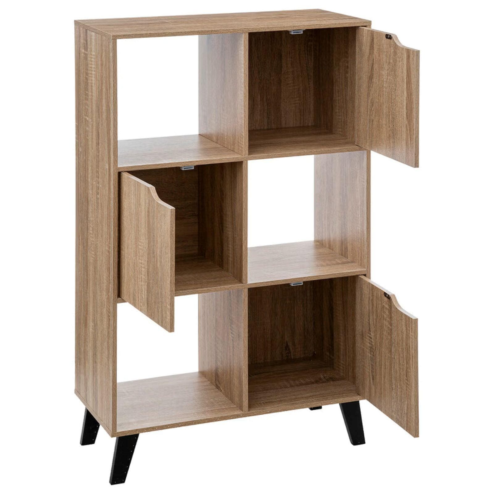 Libreria 68x113h cm in legno effetto rovere naturale con 3 ante e gambe nero - Bouderie