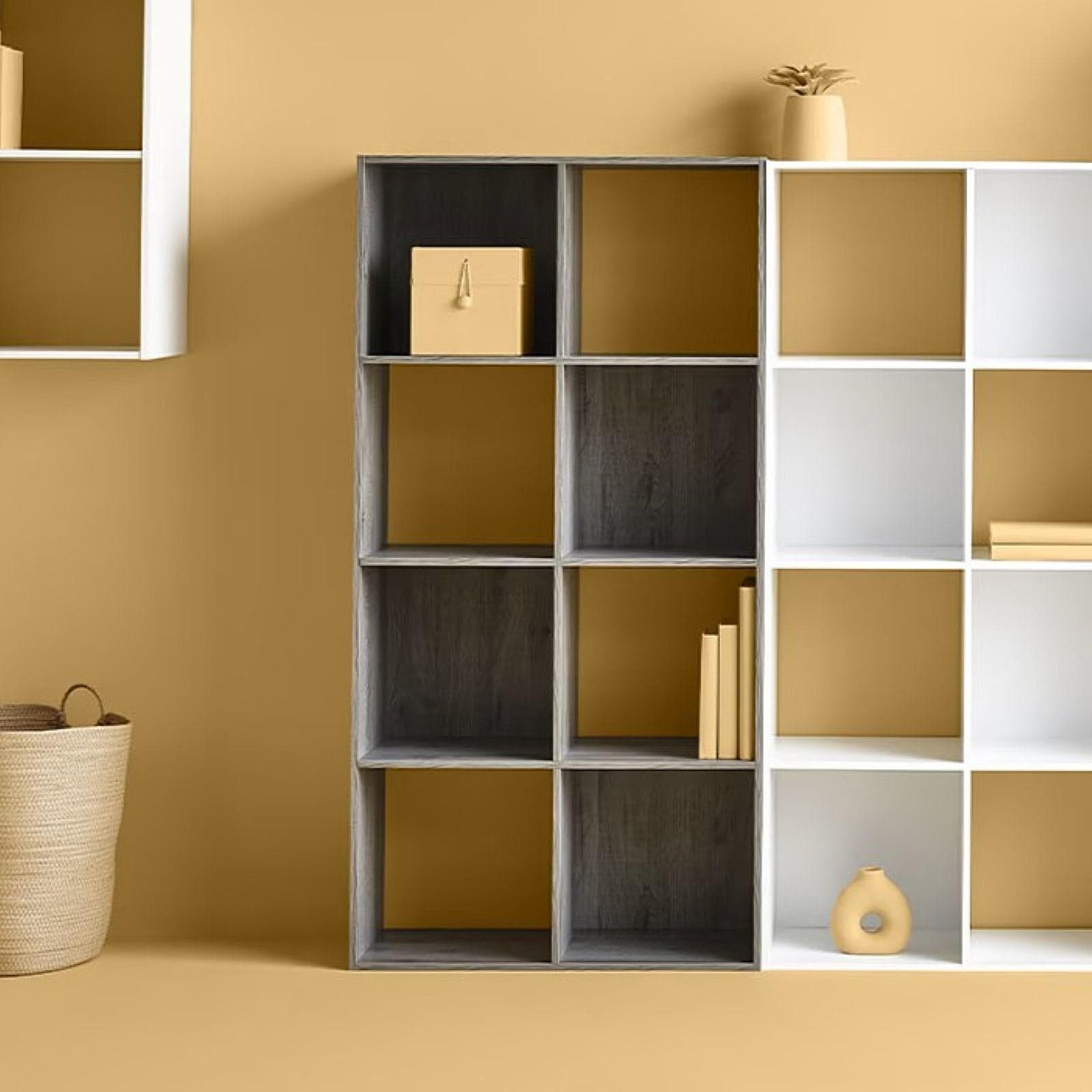 Libreria 68x134h cm effetto rovere grigio con 8 vani - Unify