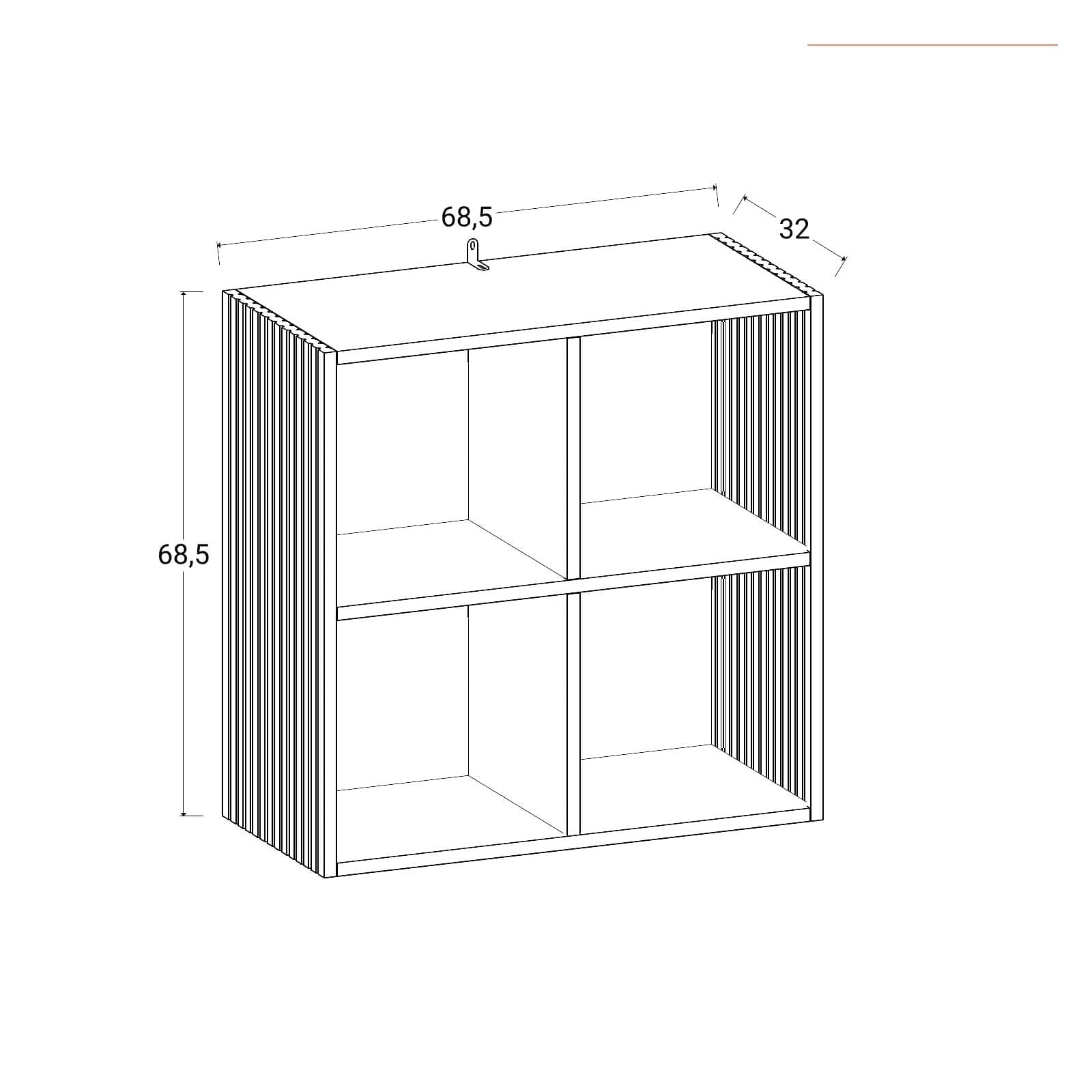 Libreria 69x69h cm in legno naturale e cannettato con 4 vani - Kloser