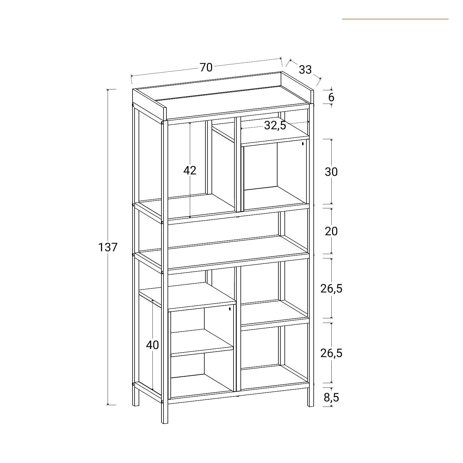 Libreria 70x137h cm effetto rovere grano e metallo nero - Puton