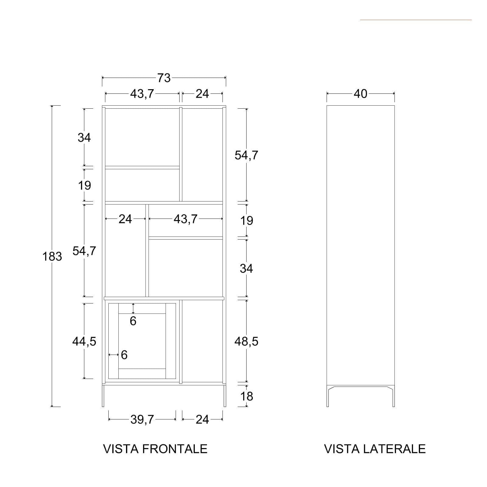 Libreria 73x183h cm in legno con anta e vani a giorno - Freia Acacia