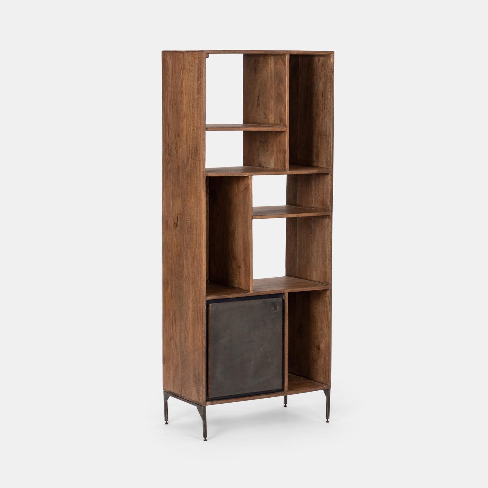 Libreria 73x183h cm in legno con anta e vani a giorno - Freia Acacia