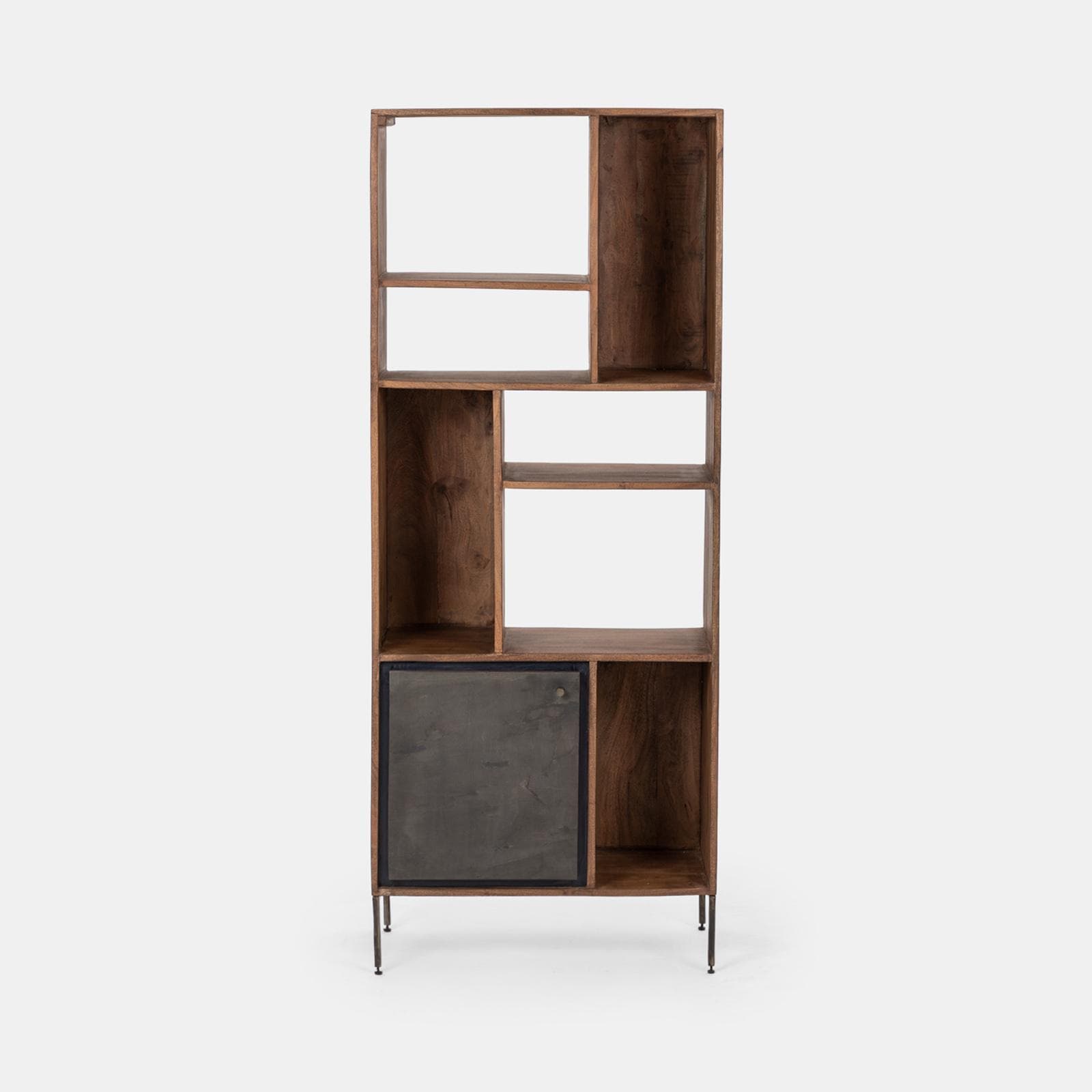 Libreria 73x183h cm in legno con anta e vani a giorno - Freia Acacia