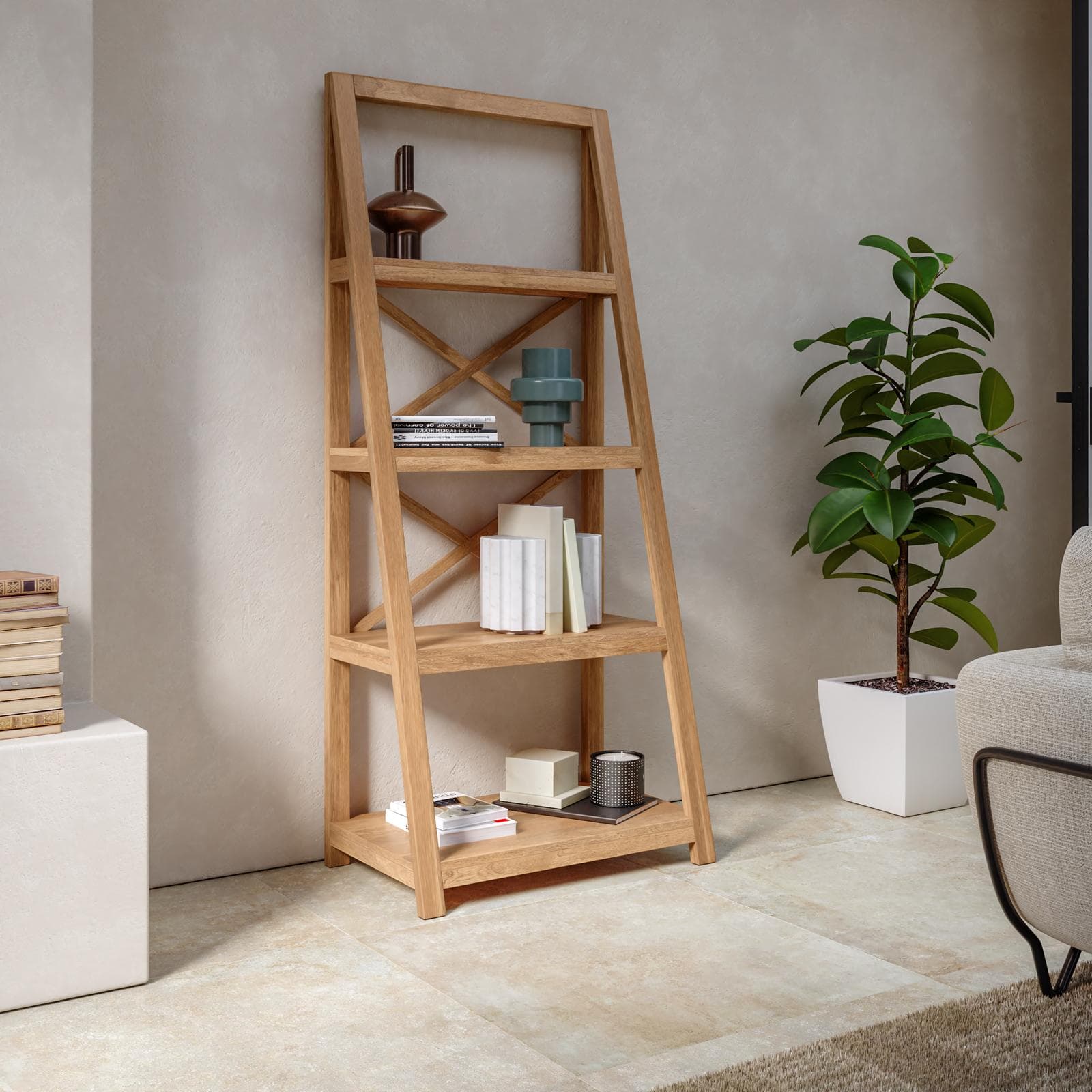 Libreria 75x175h cm con ripiani in legno di acacia - Cadark