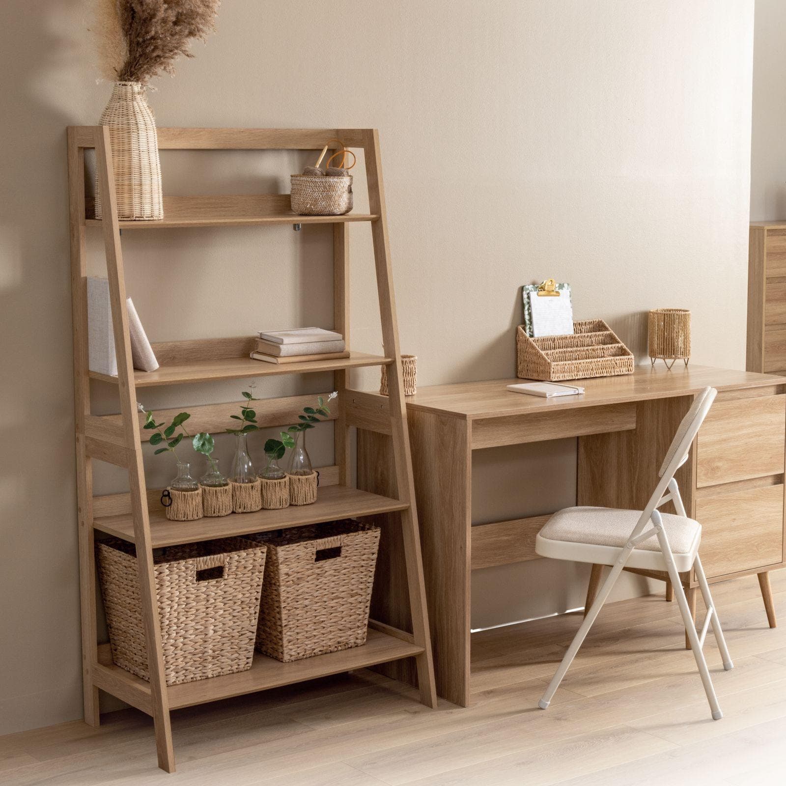 Libreria 76x146h cm in legno effetto rovere naturale con 4 ripiani - Nathur