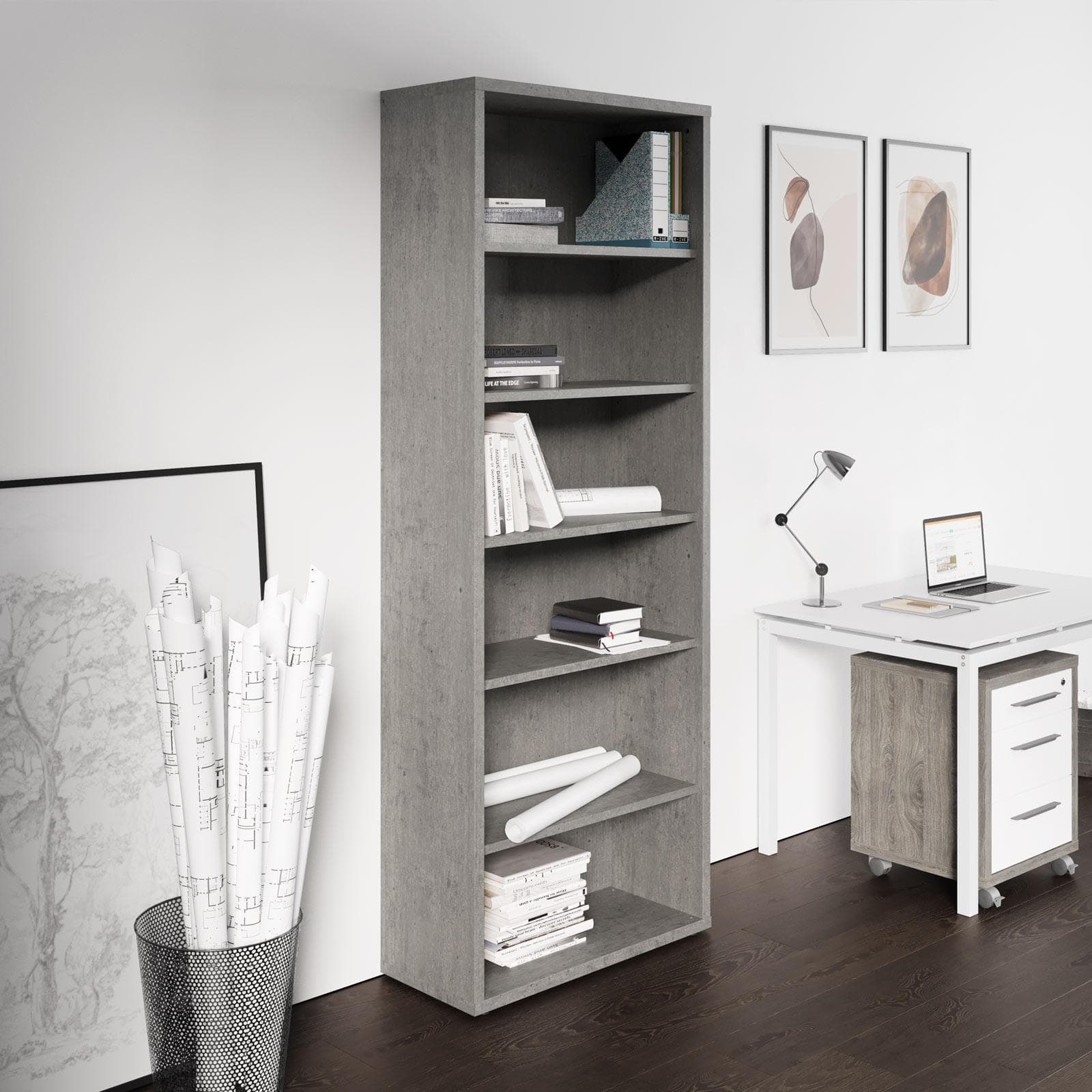 Libreria 82x217h cm grigio cemento con ripiani regolabili - Homely office