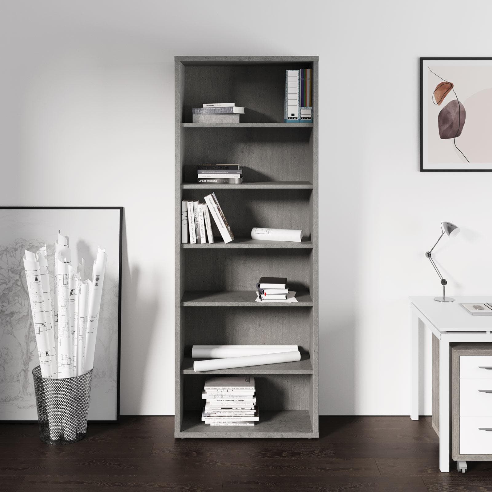 Libreria 82x217h cm grigio cemento con ripiani regolabili - Homely office