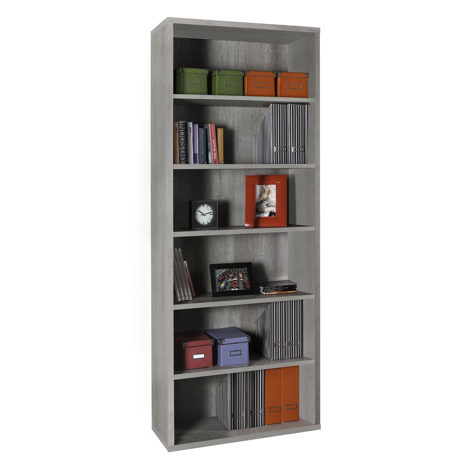 Libreria 82x217h cm grigio cemento con ripiani regolabili - Homely office