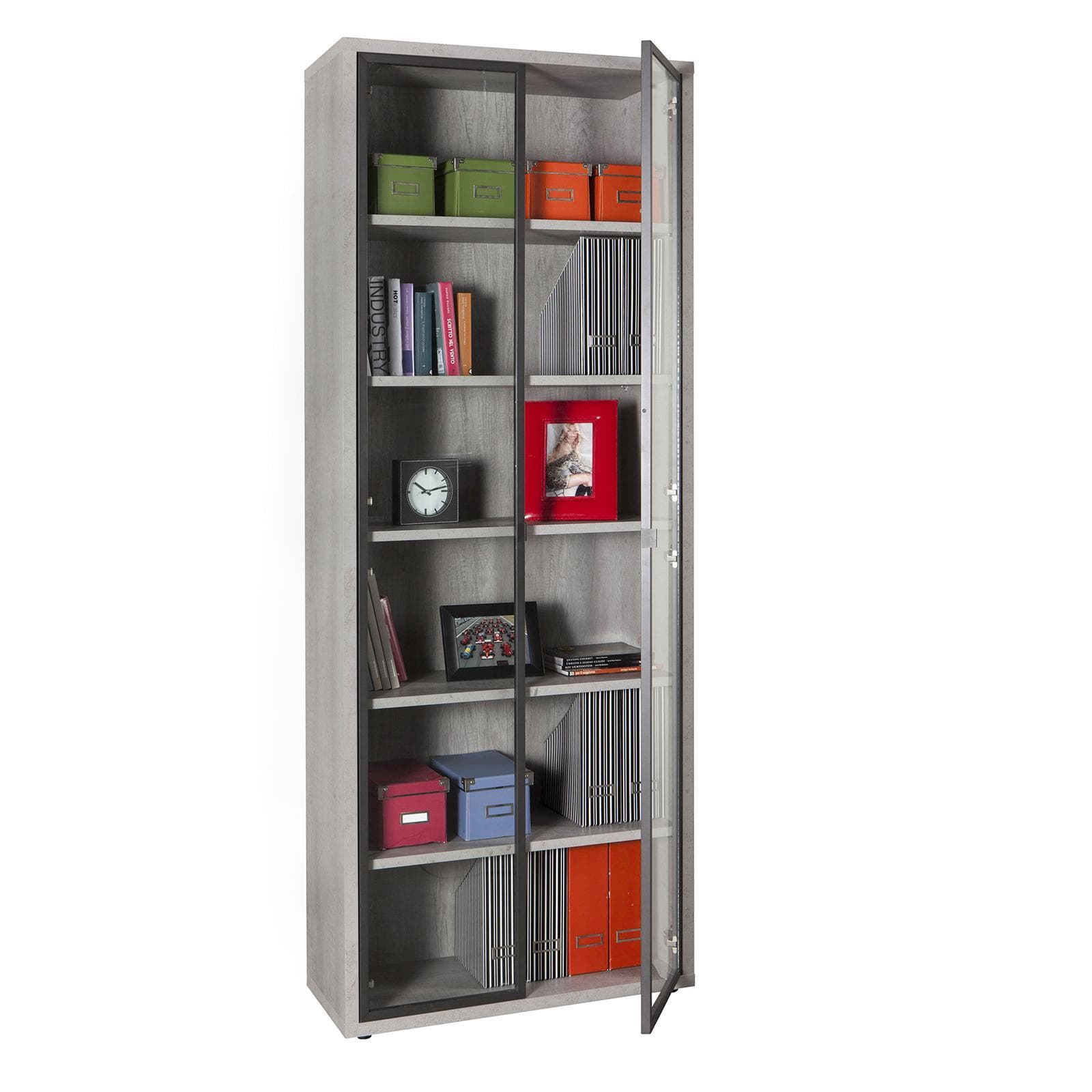 Libreria 82x217h cm rovere tartufo con 2 ante in vetro - Homely office