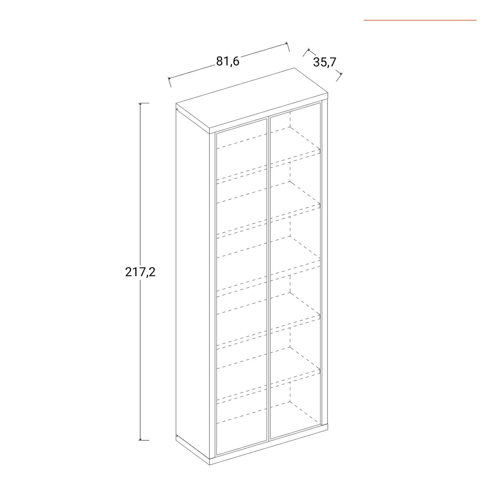 Libreria 82x217h cm grigio cemento con 2 ante in vetro - Homely office