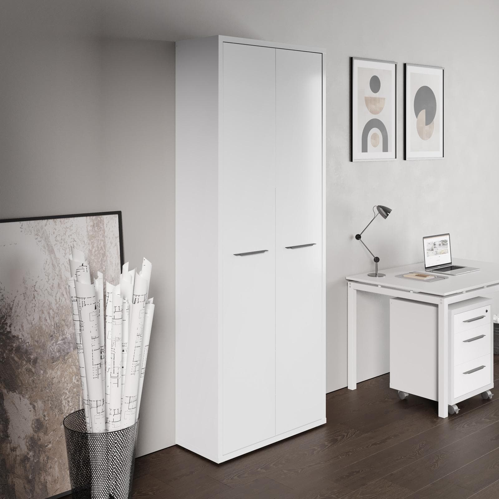 Mobile multiuso 82x217h cm bianco lucido con 2 ante lunghe - Homely office