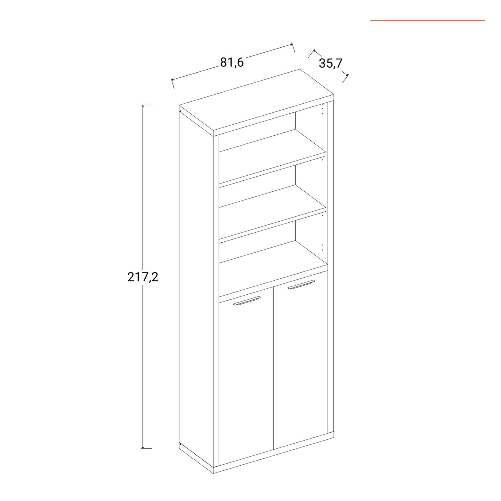 Libreria 82x217h cm rovere tartufo con 2 ante basse bianco lucido - Homely office