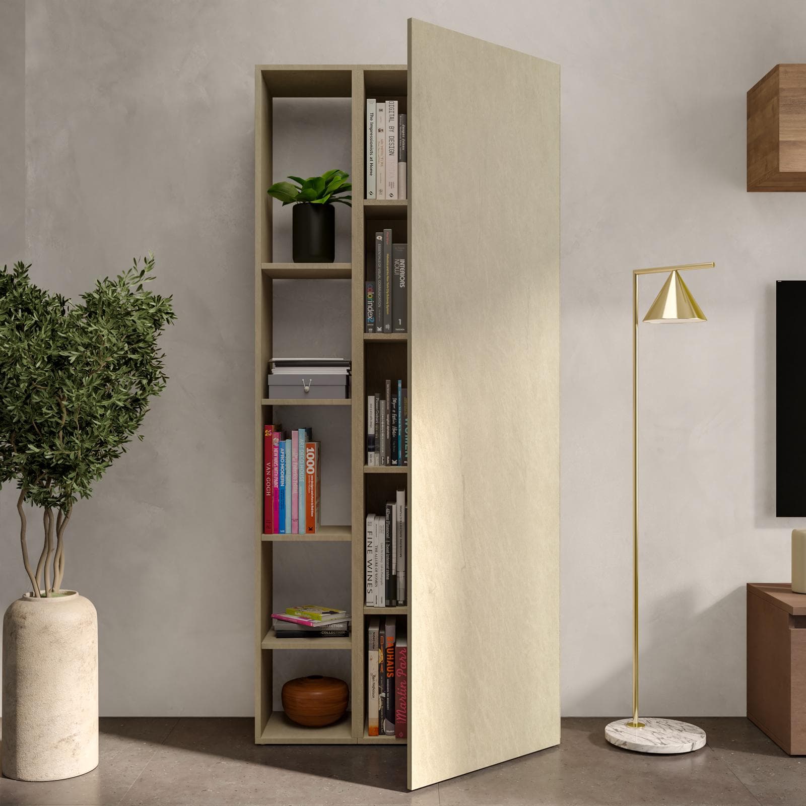 Libreria 82x185h cm 2 elementi in argilla con vani a giorno e anta - Clary