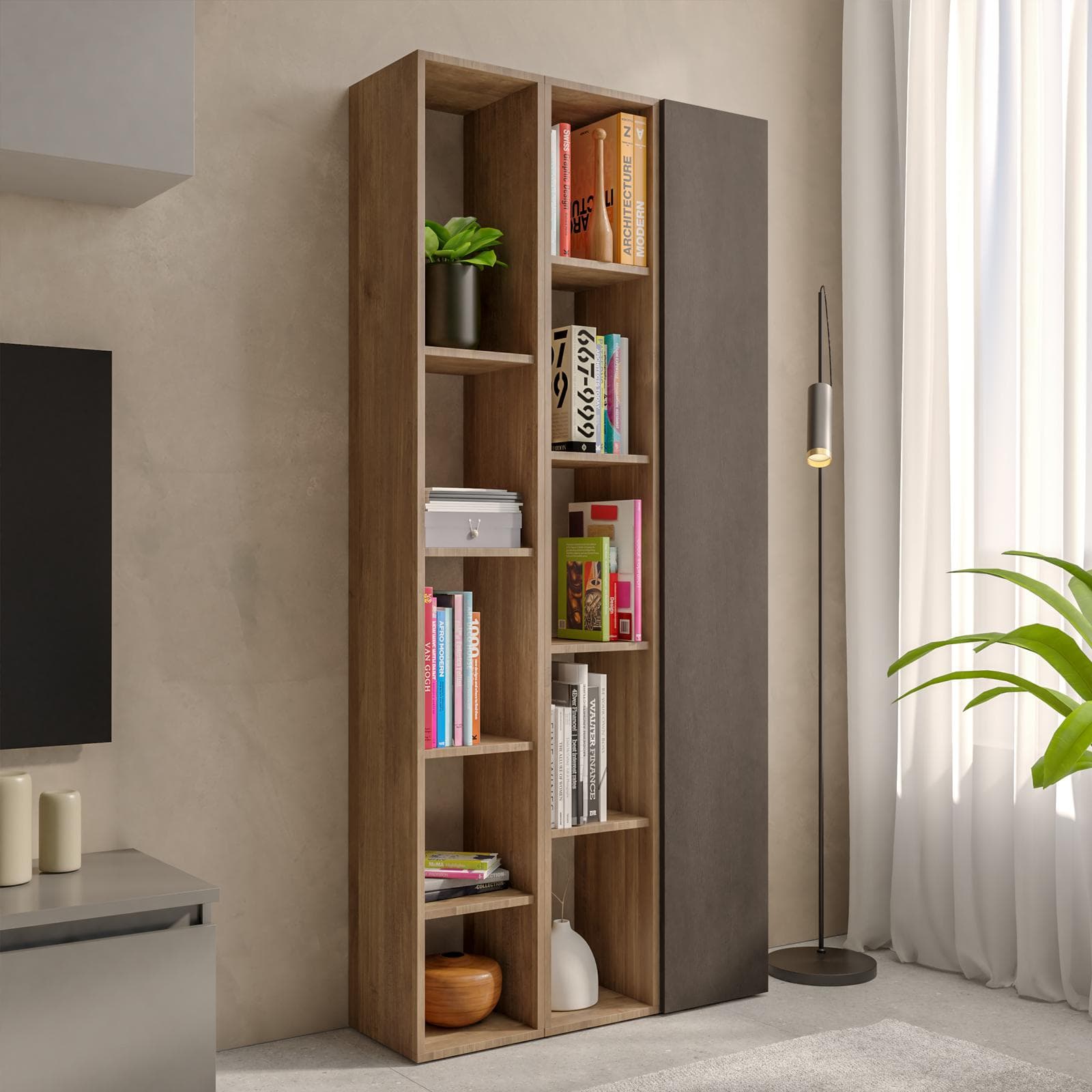Libreria 83x185h cm 3 elementi con vani a giorno mercure e anta lava - Clary